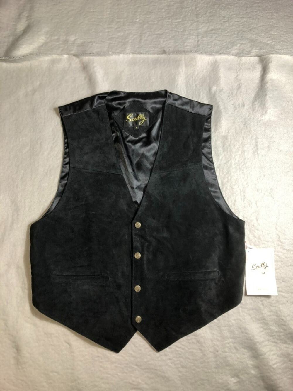 New Scully Suede Vest Mens Large Black Leather Cowboy Western Ranchwear